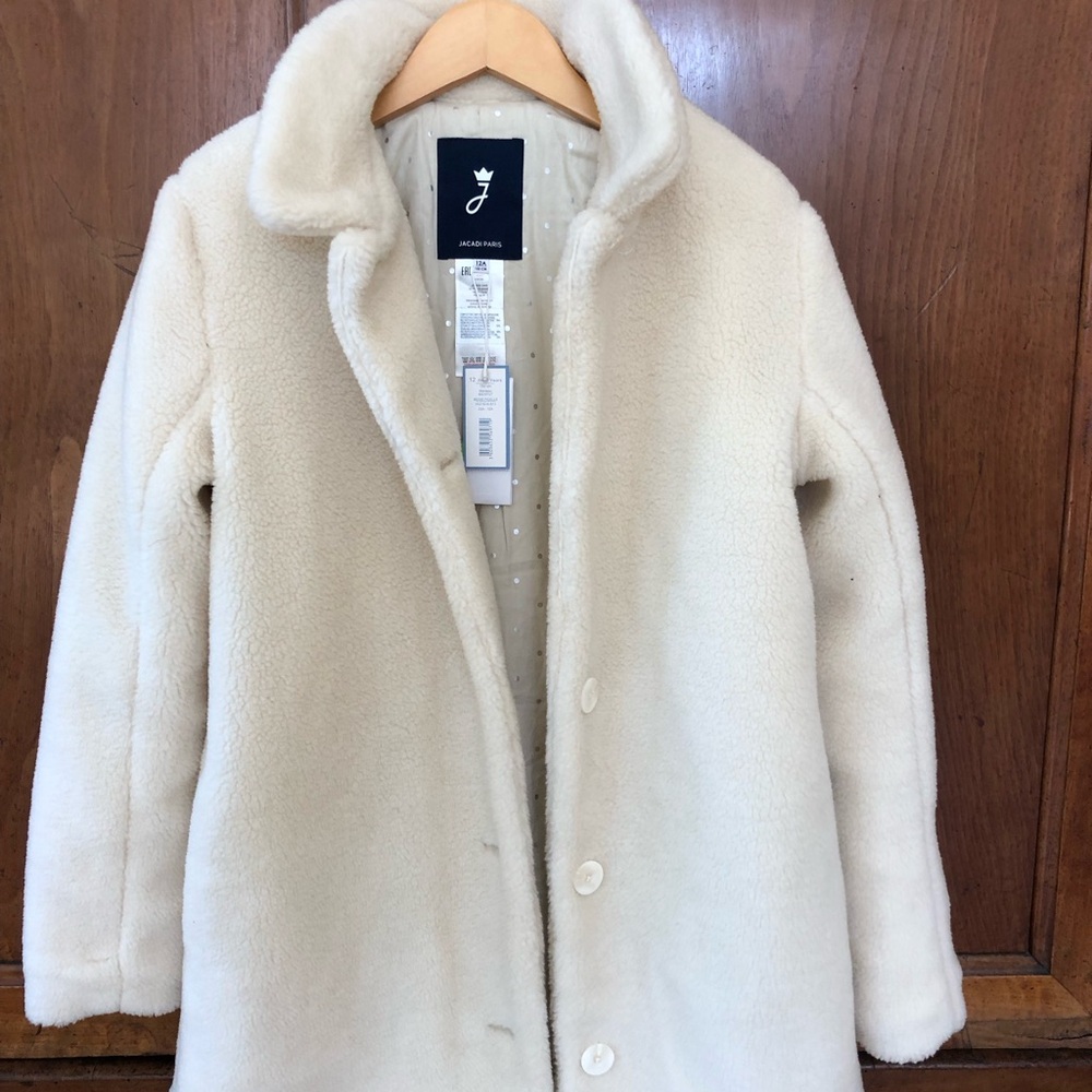 Girls Cream Faux Sheepskin Coat